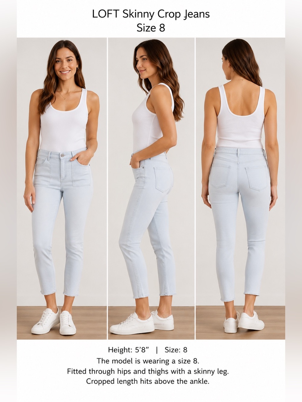 LOFT Skinny Crop Utility Pocket Jeans Size 8 Light Blue Denim Raw Hem - Picture 16 of 16